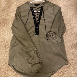 Express Deep Green Lace-Up Tunic